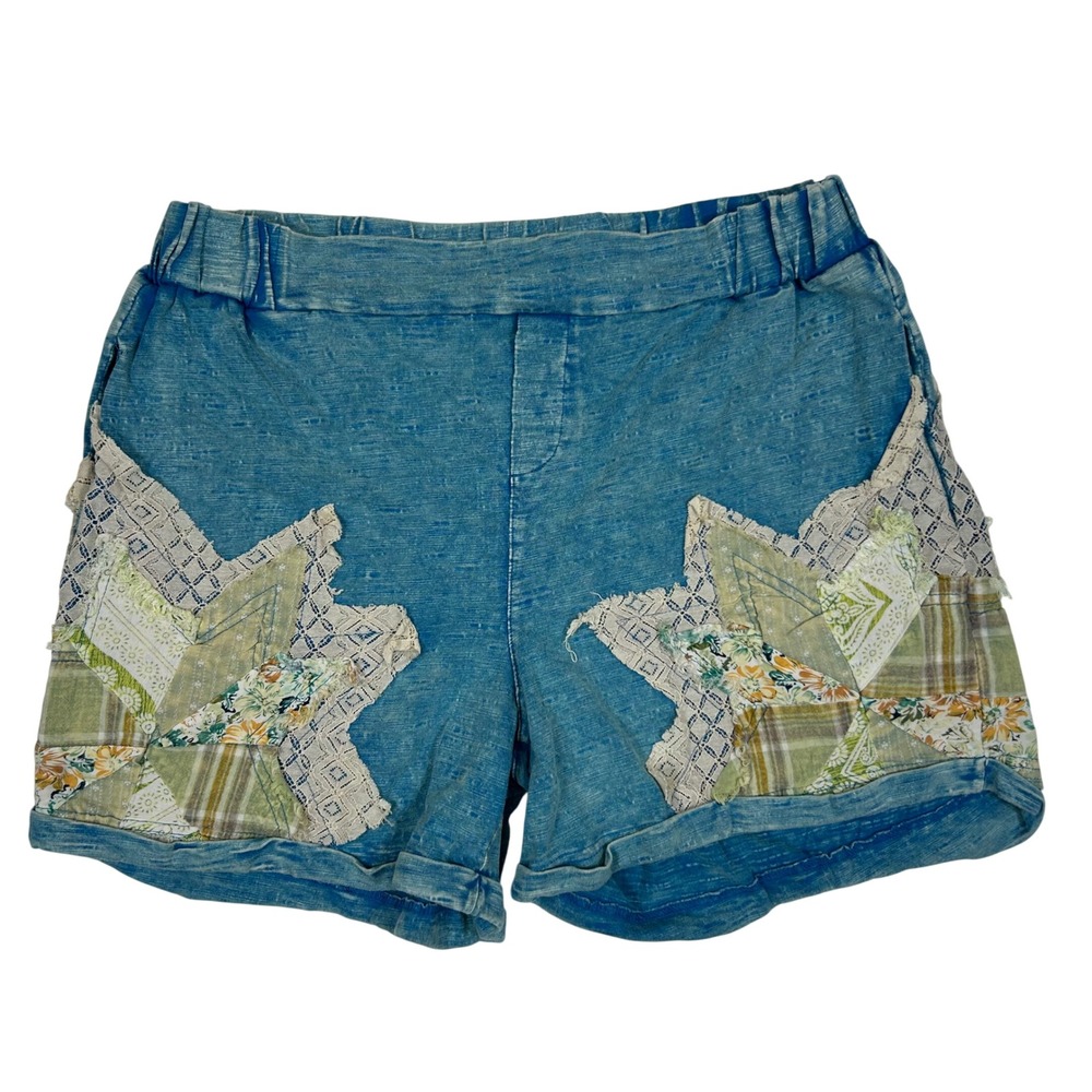 Oli & Hali Blue Patchwork Star Mineral Wash Knit Shorts XL JT0635SET